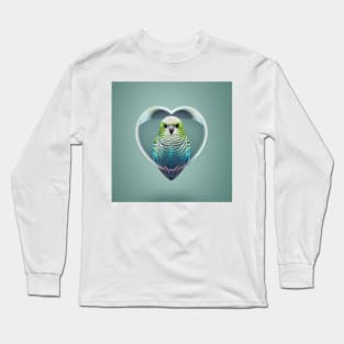 Cute Budgie In a Heart Shape. Perfect Valentines Bird Long Sleeve T-Shirt